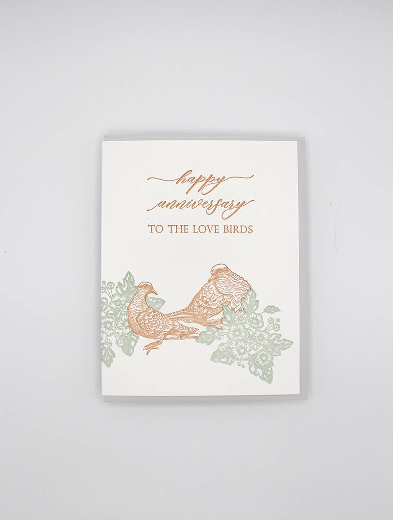 Happy Anniversary Love Birds Letterpress Greeting Card – Letterpress PLAY