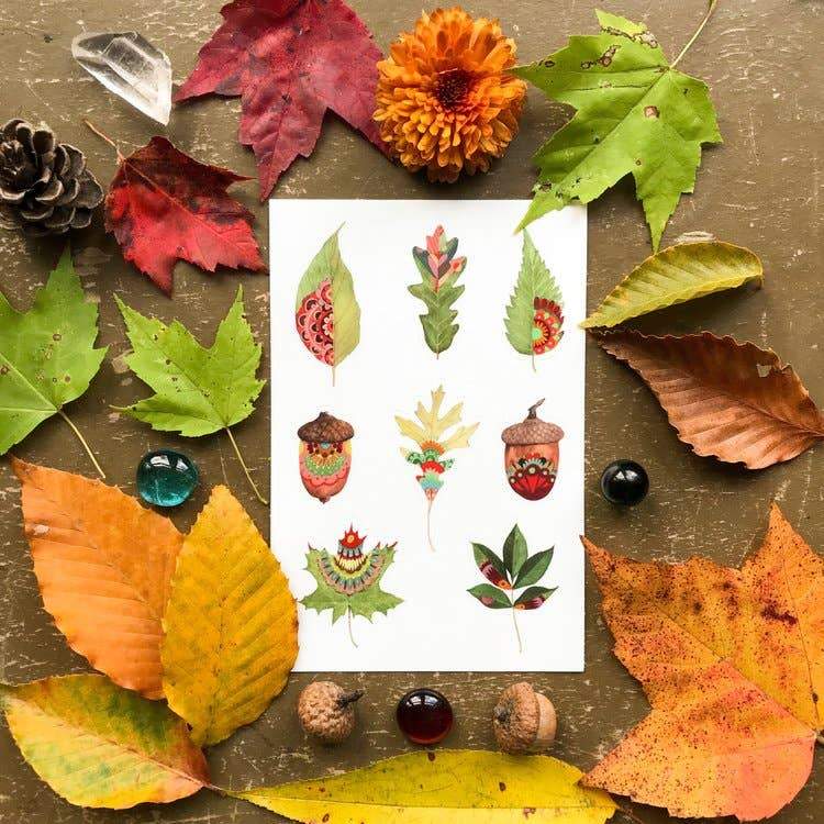 Forest Sticker Sheet Patterned leaf acorns - Austin Gift Shop