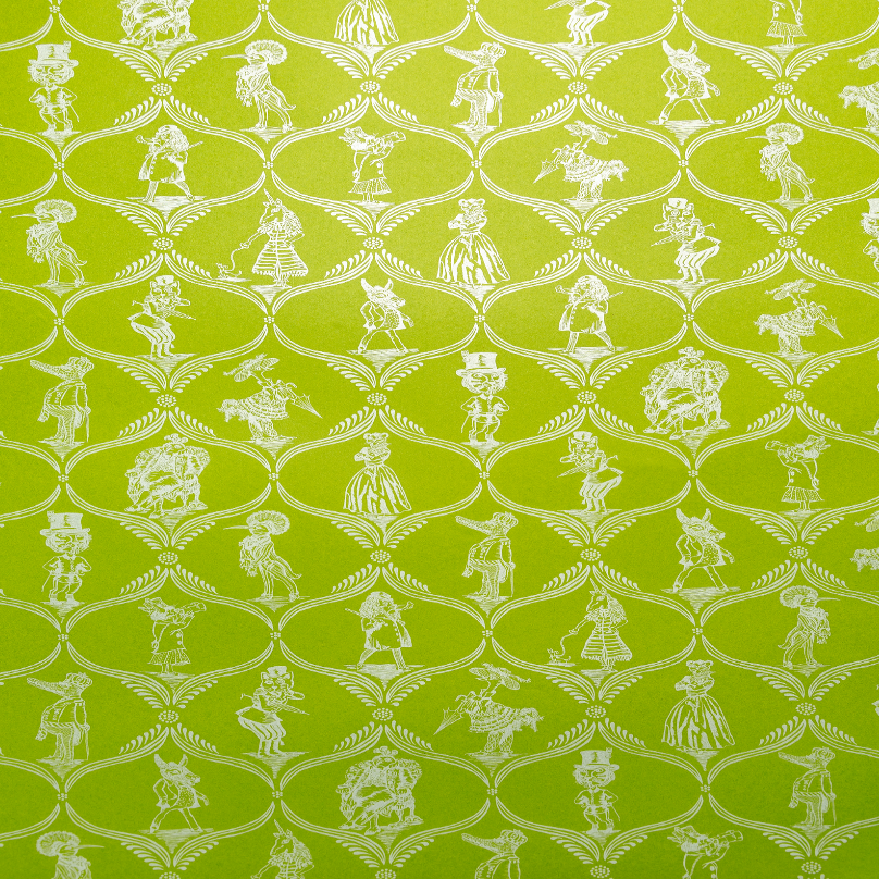 Green Gift wrap paper with silver animals dressed in regal clothing - Austin Gift Shop