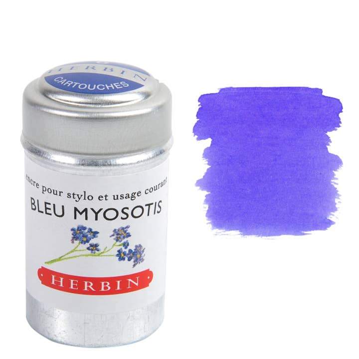 Blue Forget me not Herbin Fountain Pen Ink Cartridges in a tin container - Austin Gift Shop