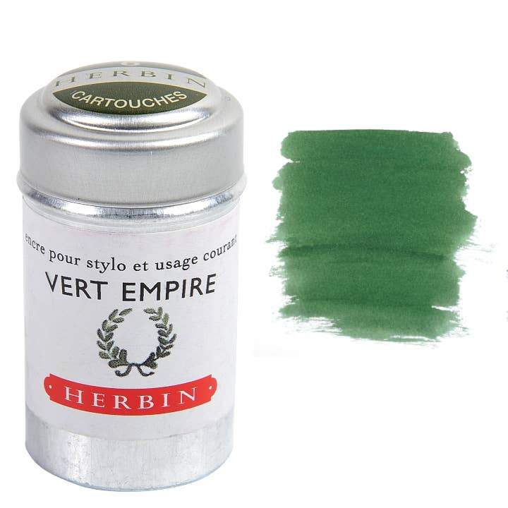 Empire Green Herbin Fountain Pen Ink Cartridges in a tin container - Austin Gift Shop