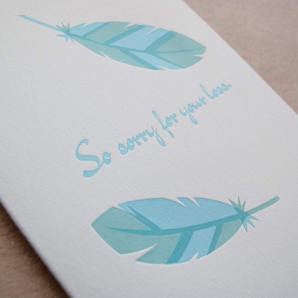 Sympathy Feather Card - Letterpress Card Upclose View