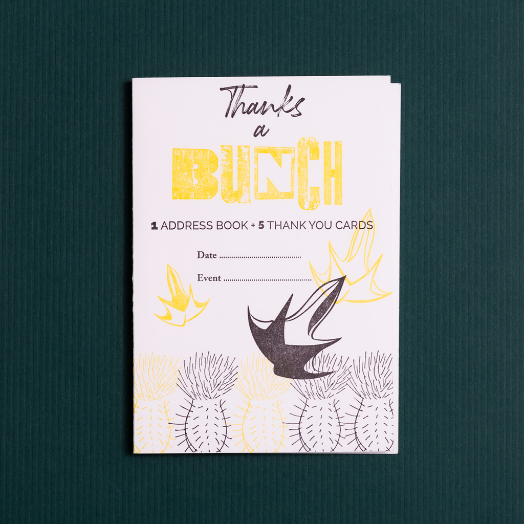 Thanks a Bunch Address Party Book - Moondrop front far- Austin Gift Shop - Letterpress printed
