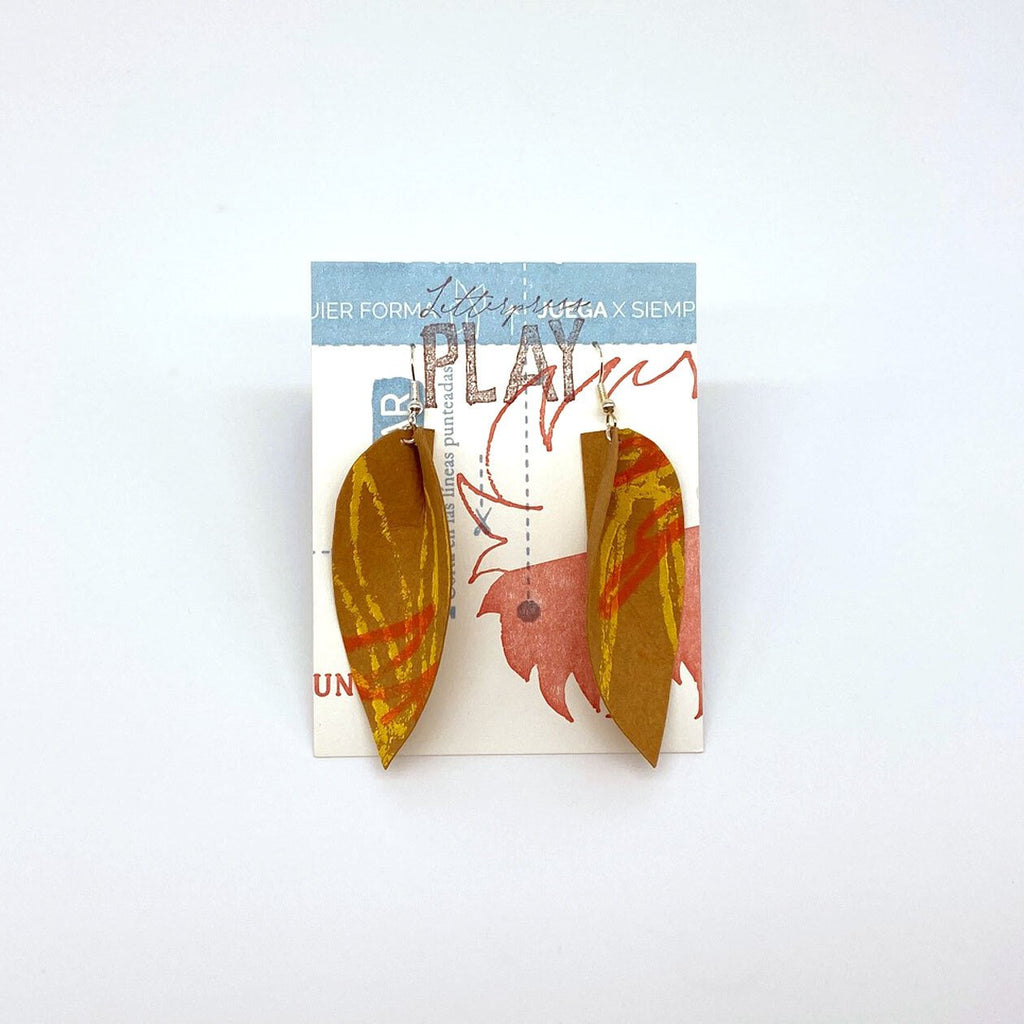Upcycled Paper Earrings - Folded Leaf - Earrings - Yellow and Orange - Austin Gift Shop