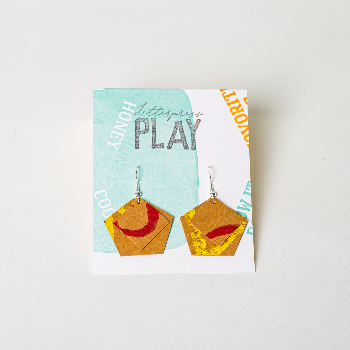Upcycled Paper Earrings Hexagon and Square Letterpress PLAY