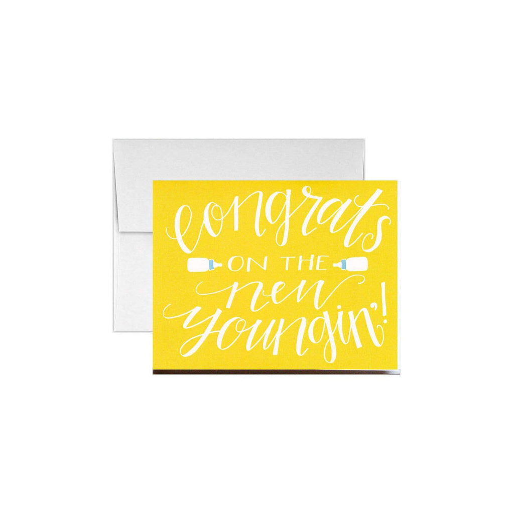 Yellow congrats on the New Youngin text Letterpress Card - Austin Gift Shop
