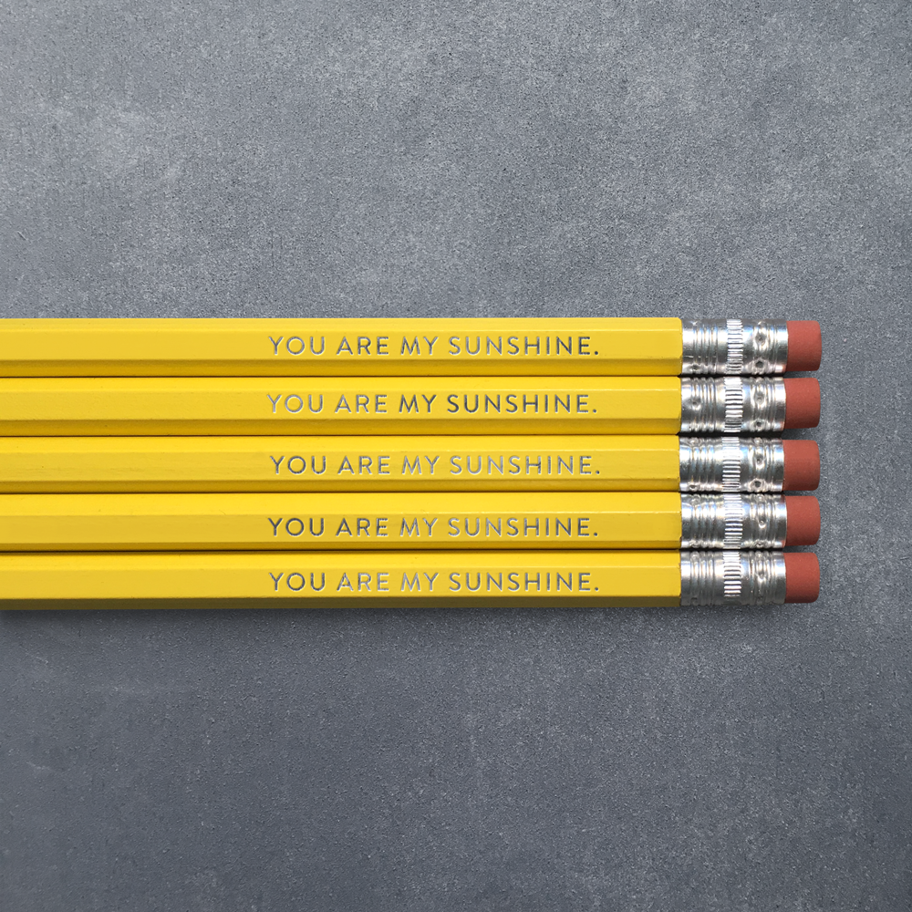 Yellow Pack of 5 pencils with You are my sunshine text - Austin Gift Shop