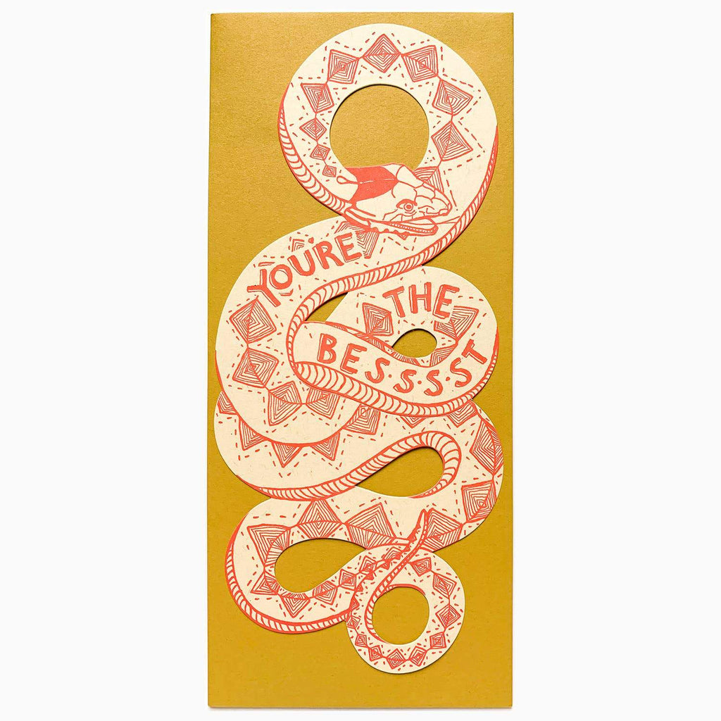 Red and yellow Letterpress card snake with you’re the bessst text - Austin Gift Shop