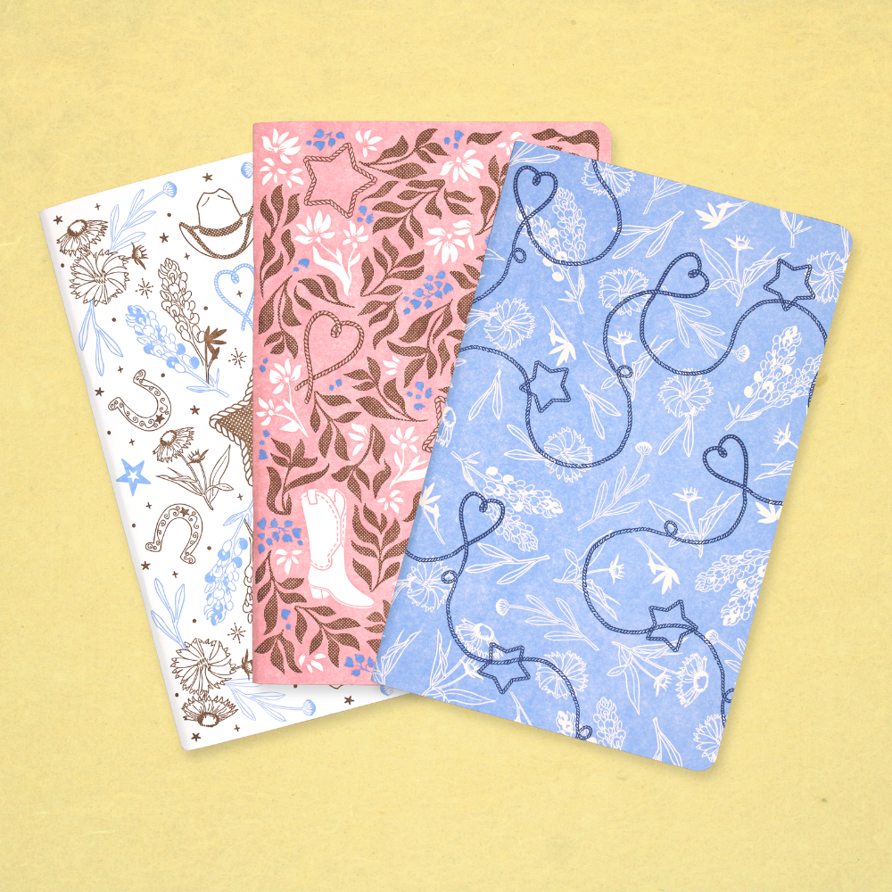 Letterpress Printed Texas Ropes & Florals Journal 3-Pack