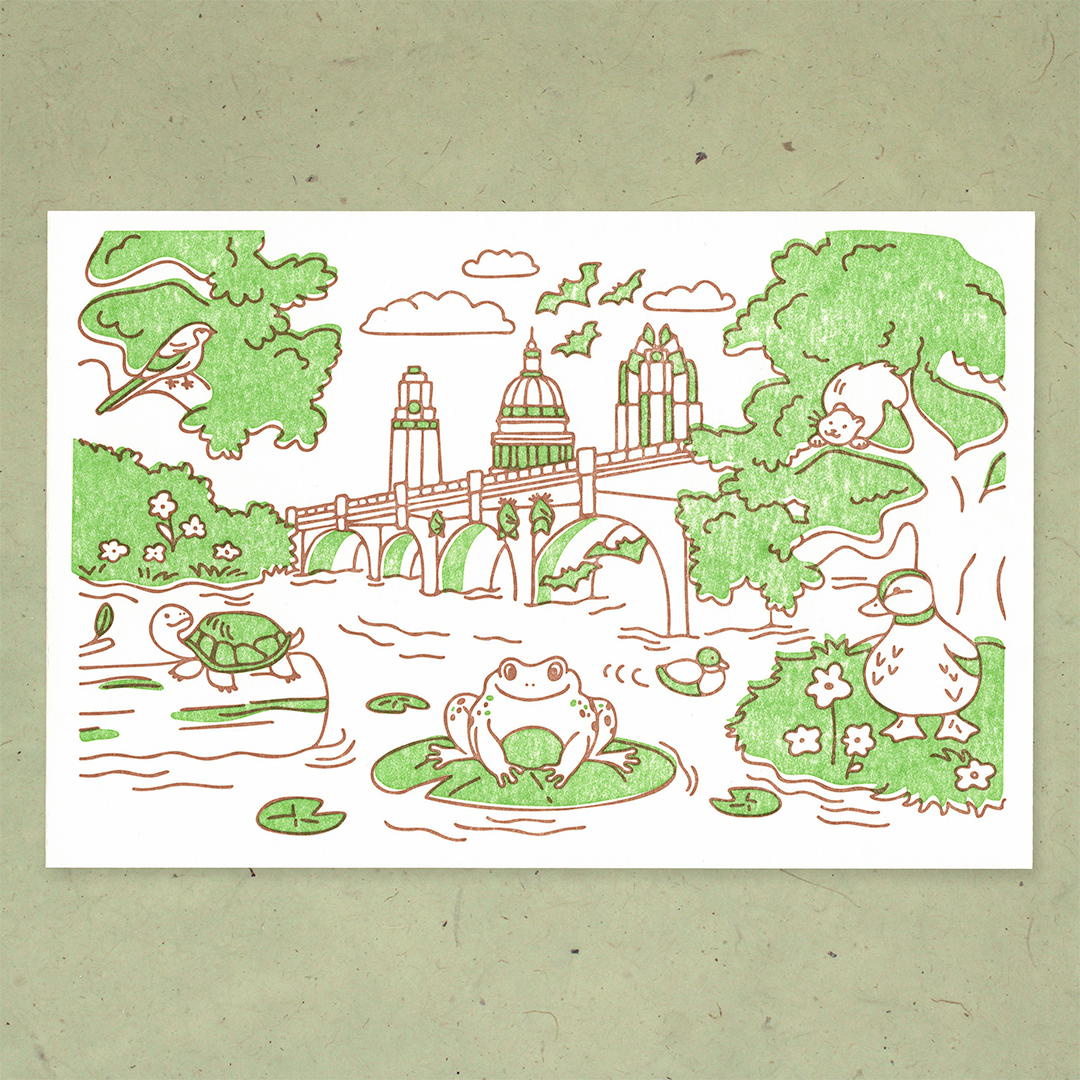 Austin Skyline Letterpress Postcard