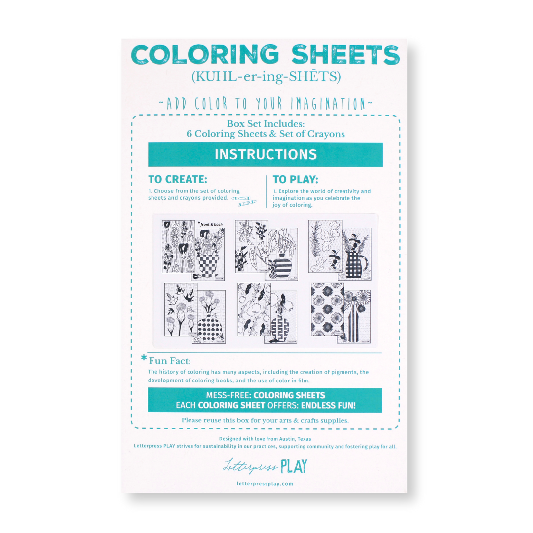 Coloring Sheets Paper Toy Box (Pack of 6)