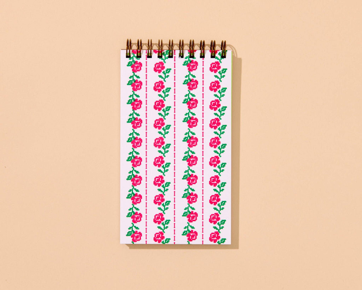 Letterpress Small Spiral Notebook—Cross Stitch Rose
