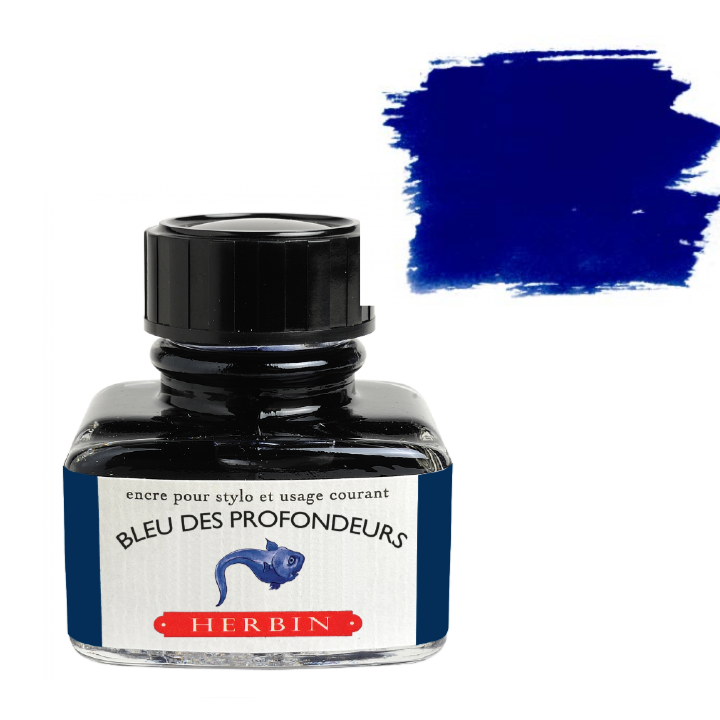 Herbin Fountain Pen Ink 30ml Bottle -40 Colors: Bleu des Profondeurs (Deep Sea Blue)