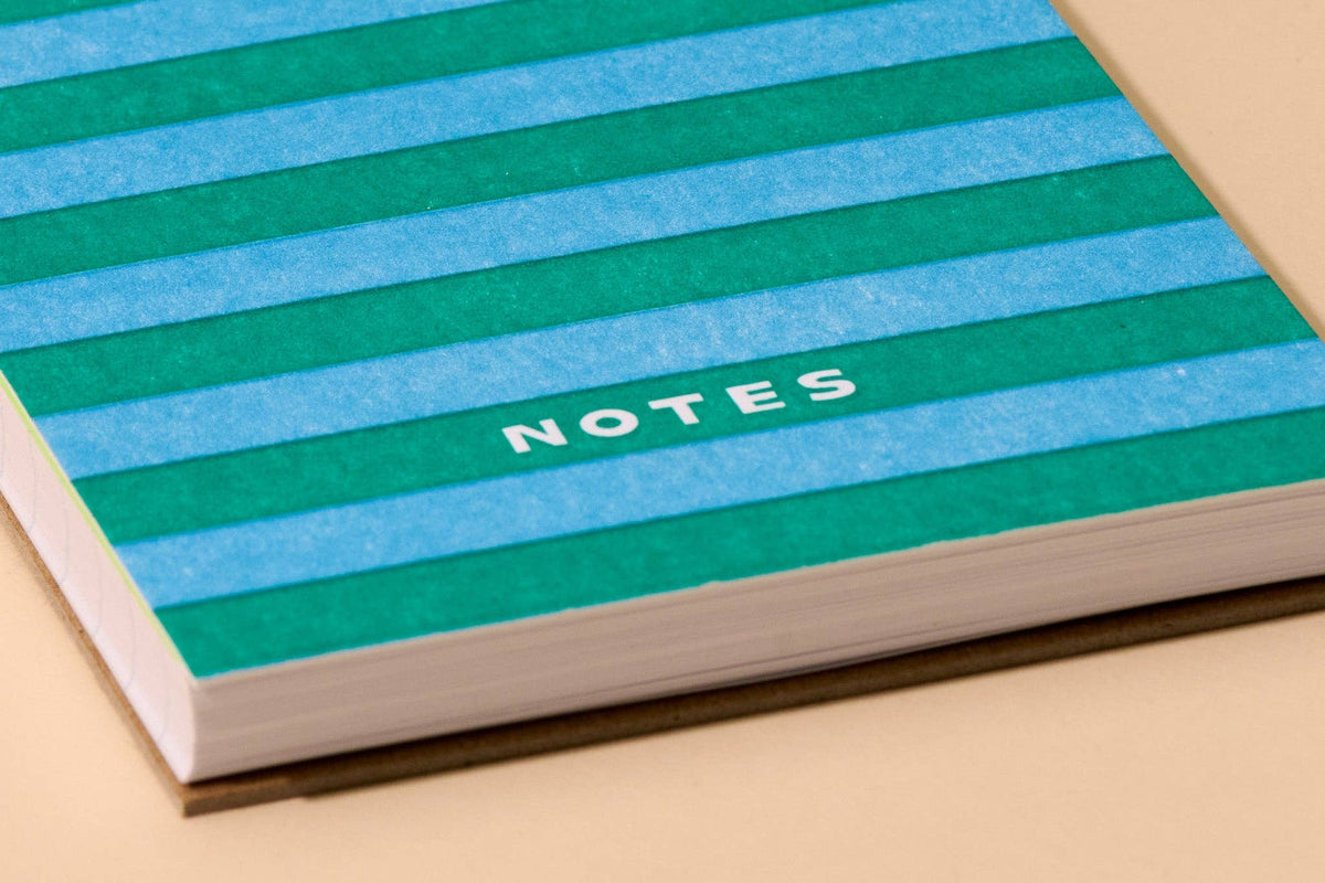 Letterpress Small Spiral Notebook—Blue/Green Stripe