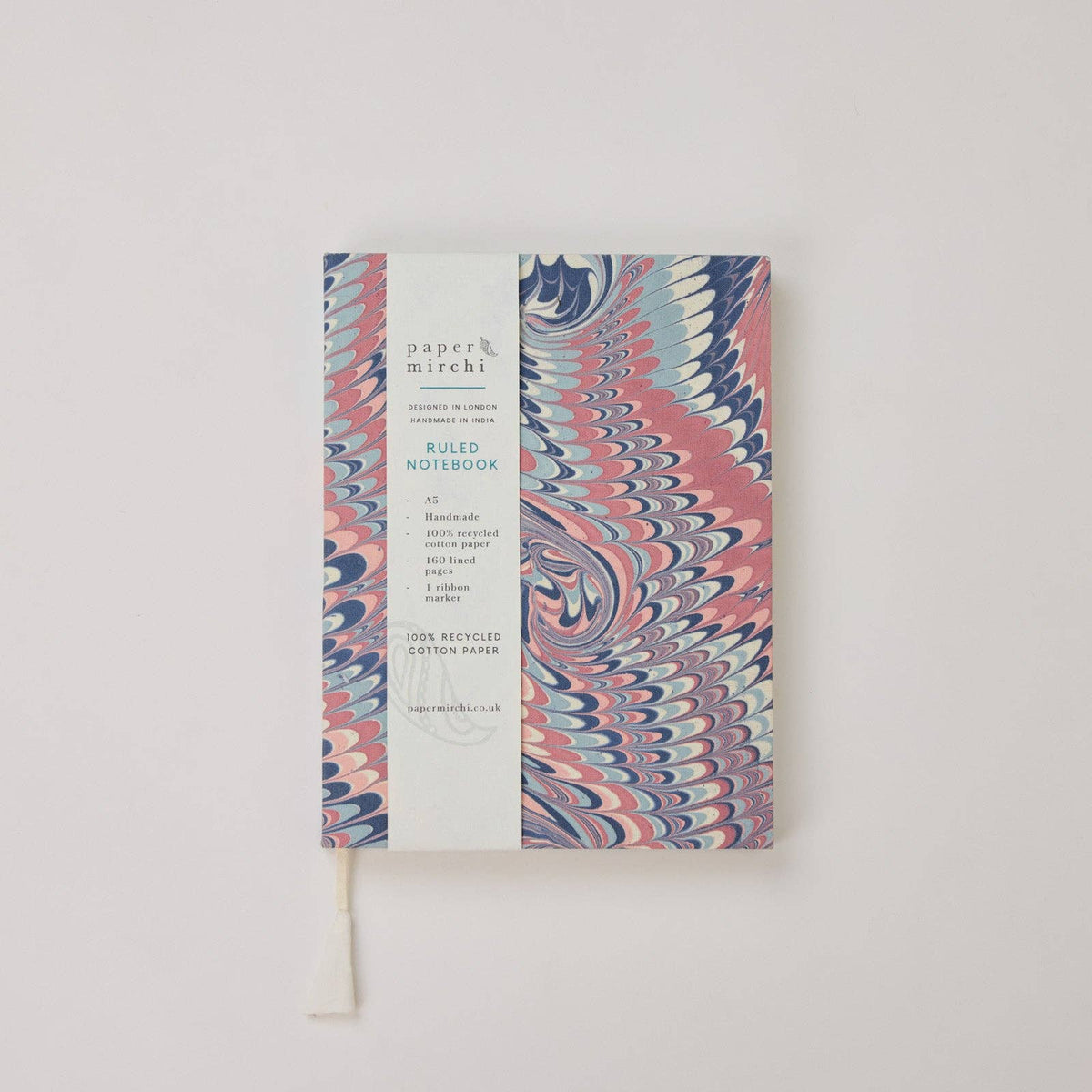 Hand Marbled Ruled Notebook (A5) - Twisted Scallops Hydrangea