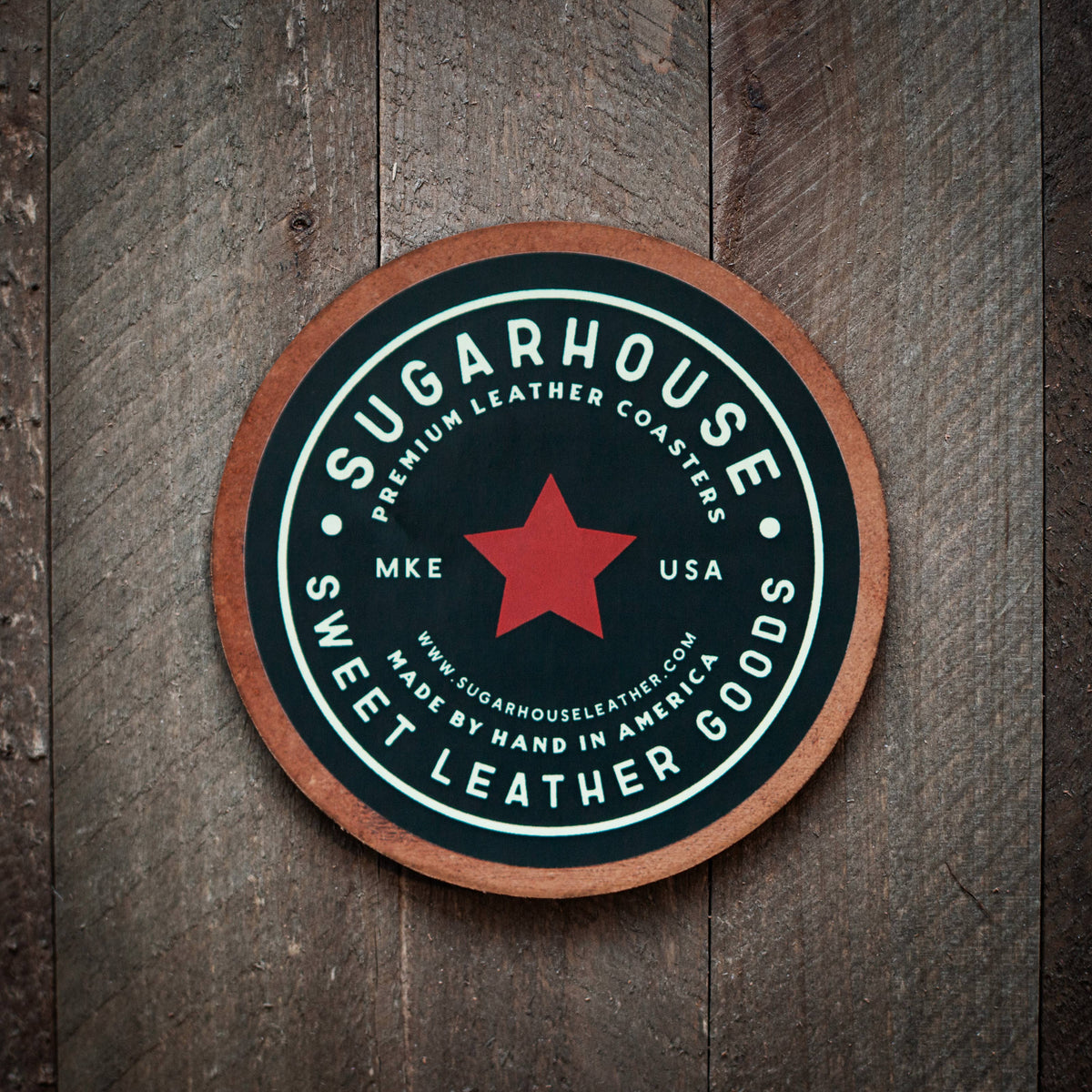 Austin Texas Script Leather Coaster