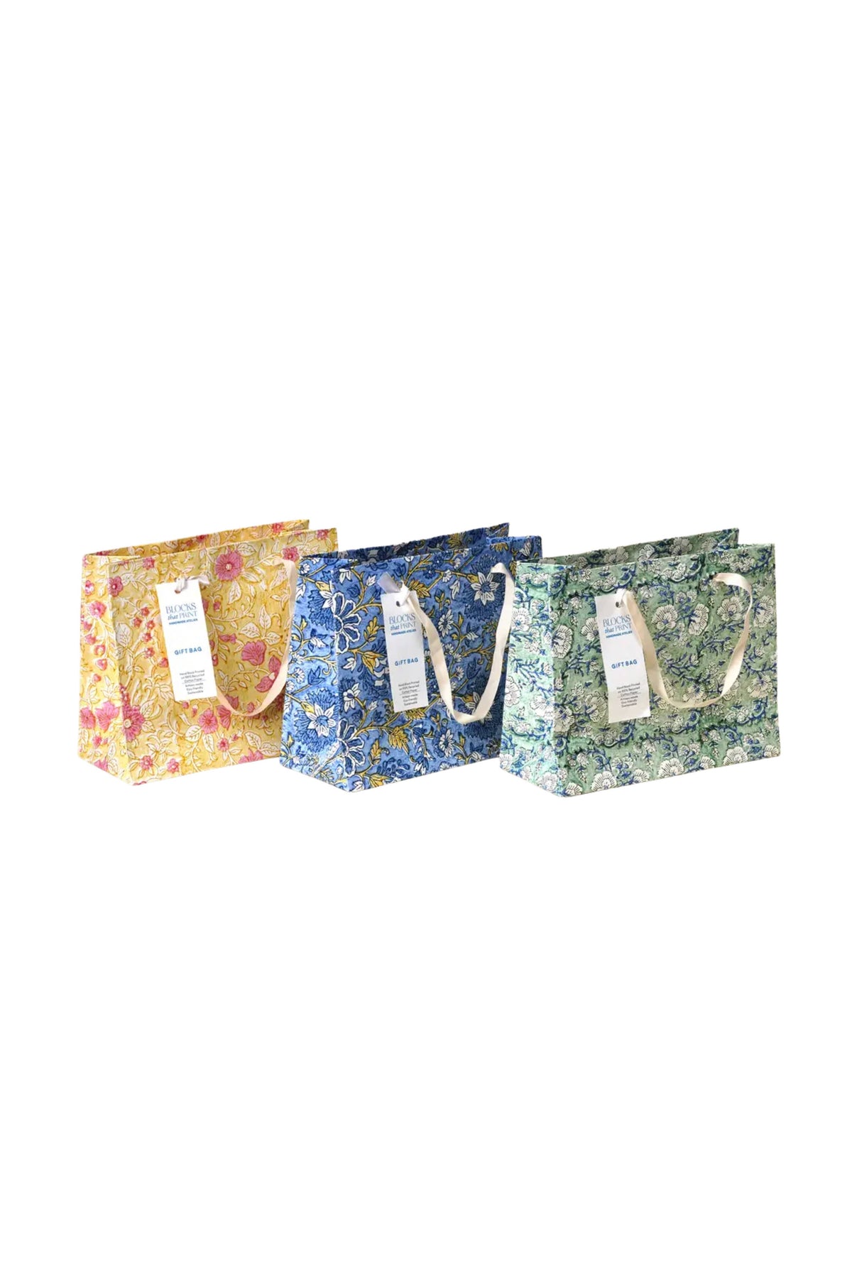 Medium Hand Block Print Gift Bag- Heirloom Motifs