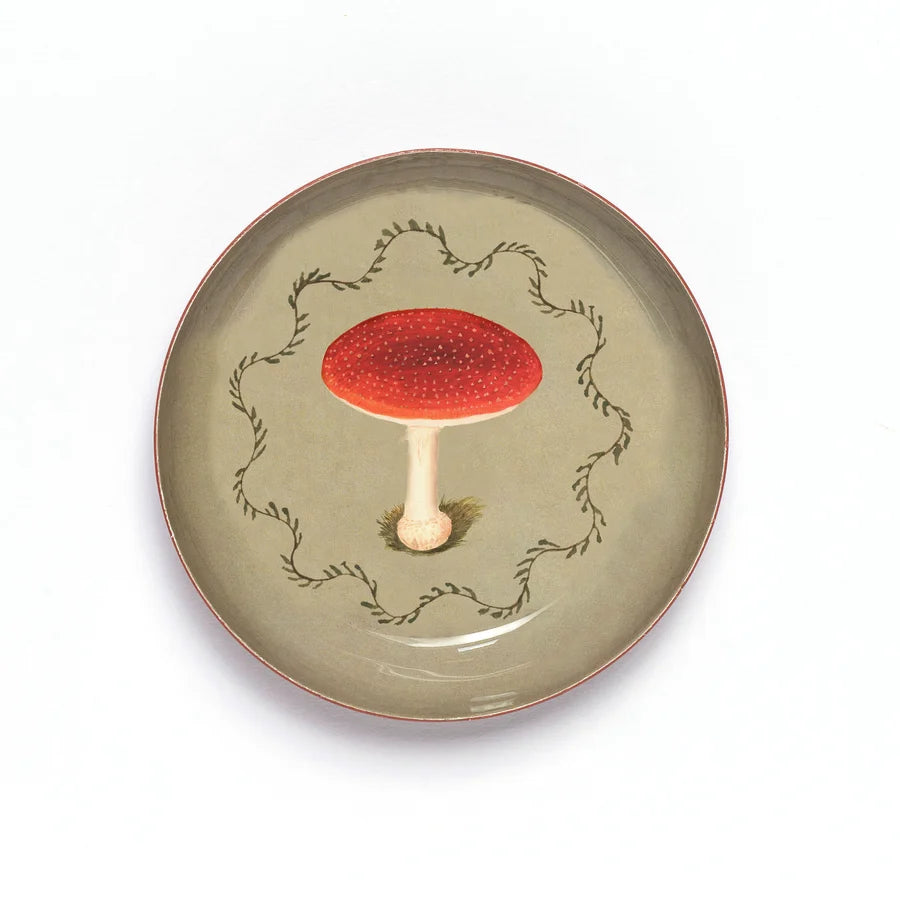 Round Enamel Tray - Mushrooms