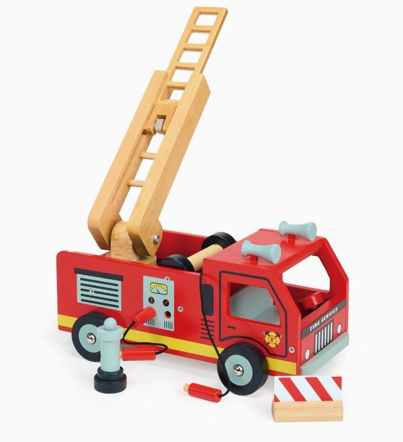 Red Wooden Fire Engine Toy – Firefighter Truck