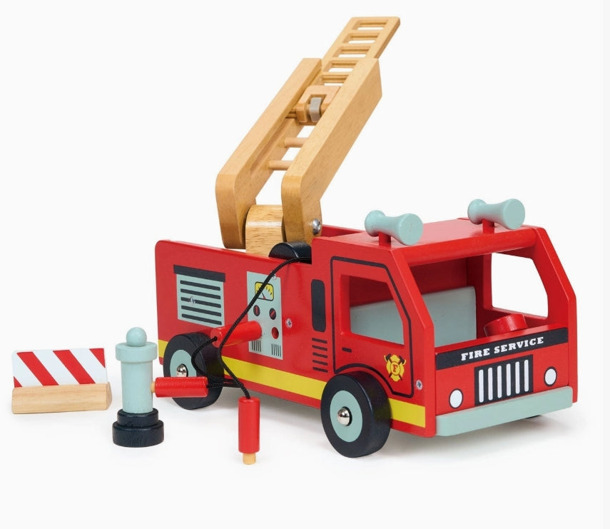 Red Wooden Fire Engine Toy – Firefighter Truck