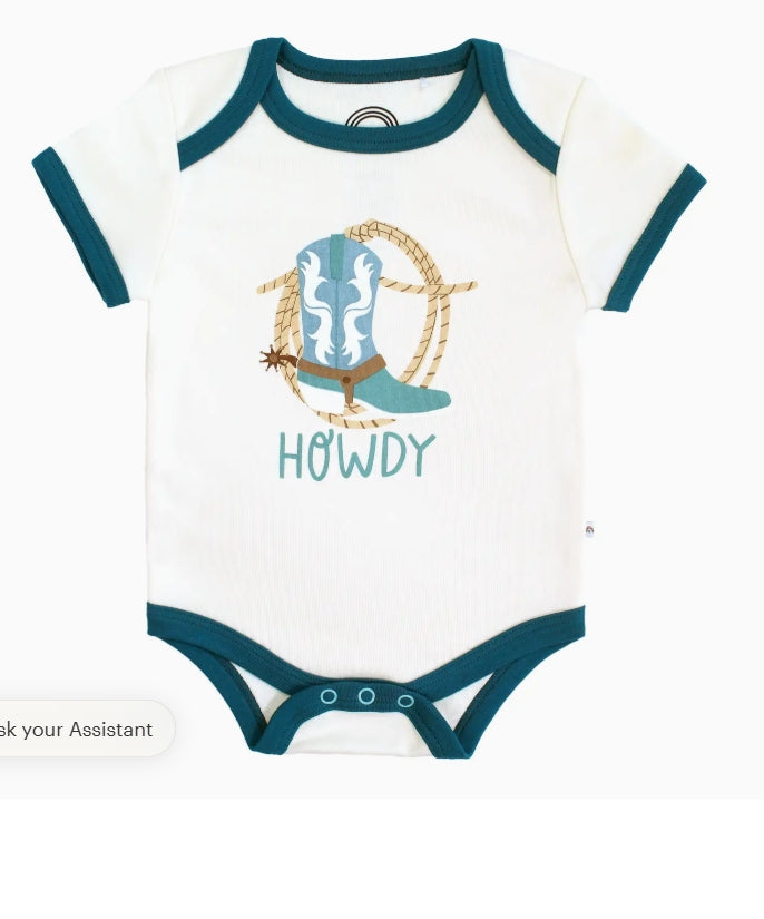 Howdy Western Cotton Ringer Baby Cotton Bodysuit