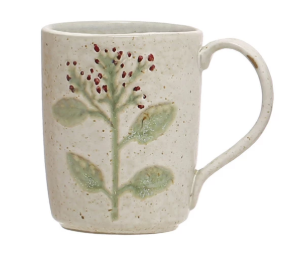 12 oz. Hand-Painted Stoneware Mug w/ Botanicals, 4 Styles