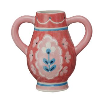 Hand-Painted Stoneware Urn w/ Flower & Handles - 2 Styles