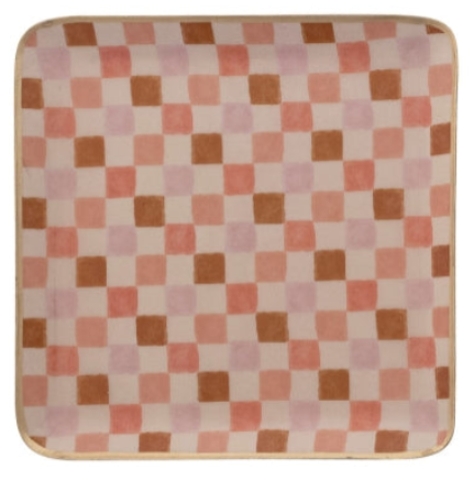 Enameled Metal Trays with checkered & Plaid Patterns & Gold Edges, 2 Styles