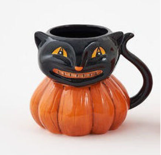 Halloween Mugs, Black Cat & Jack-o-lantern