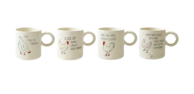 15 oz. Stoneware Mug w/ Chicken & Saying, 4 Styles
