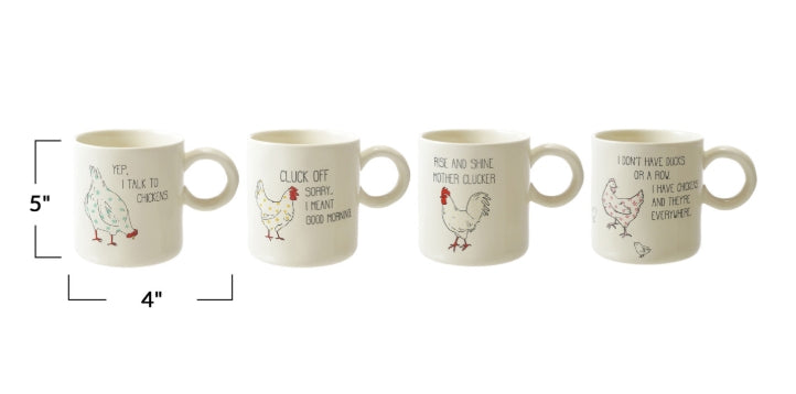 15 oz. Stoneware Mug w/ Chicken & Saying, 4 Styles