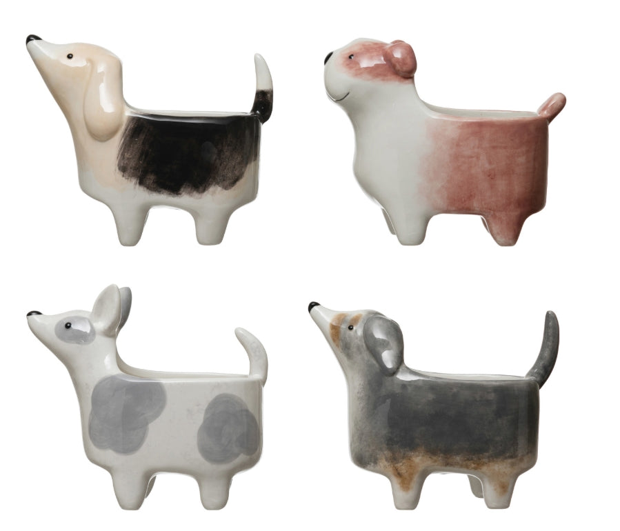 Hand-Painted Ceramic Dog Planter - 4 Styles