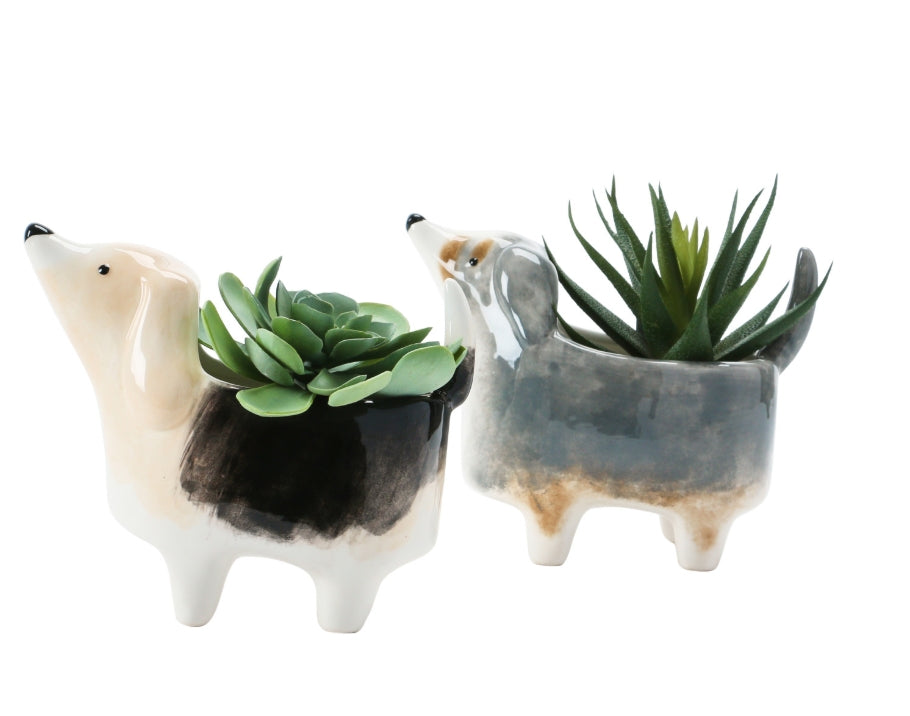 Hand-Painted Ceramic Dog Planter - 4 Styles