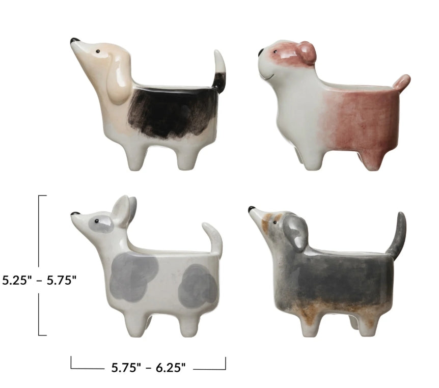 Hand-Painted Ceramic Dog Planter - 4 Styles