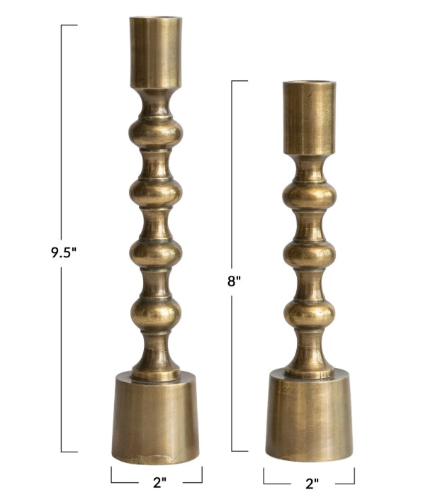 Cast Aluminum Taper Holders, Antique Gold Finish, 2 Sizes