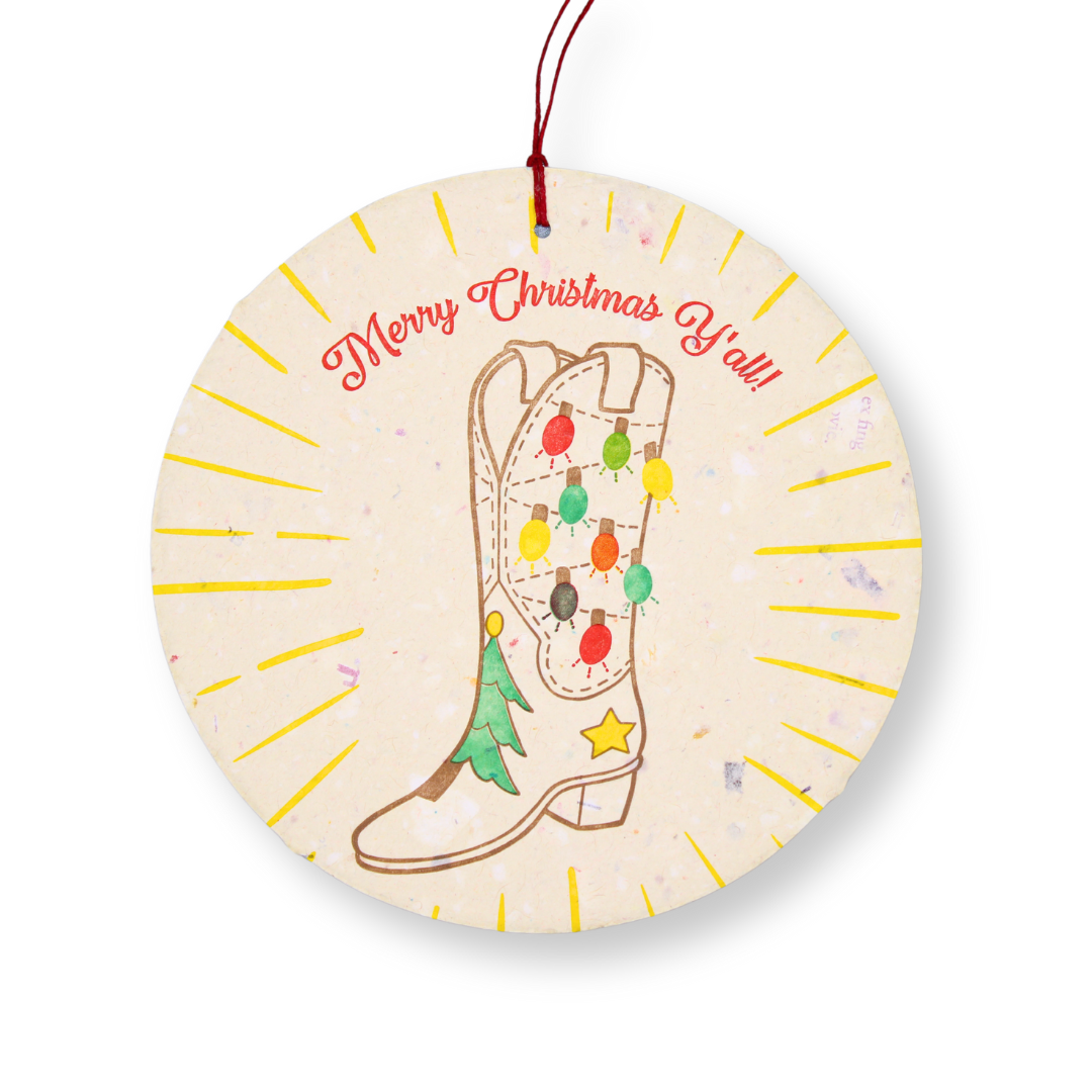Upcycled Letterpress Christmas Ornament - Cowboy Boot