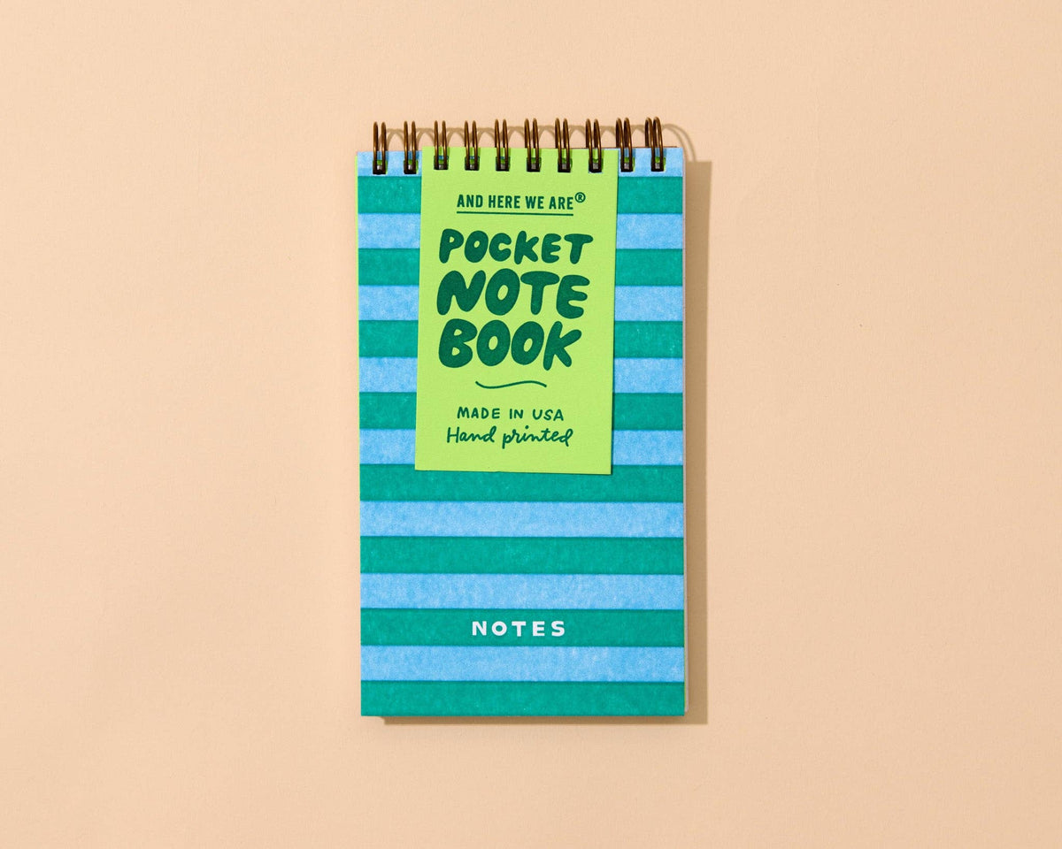 Letterpress Small Spiral Notebook—Blue/Green Stripe