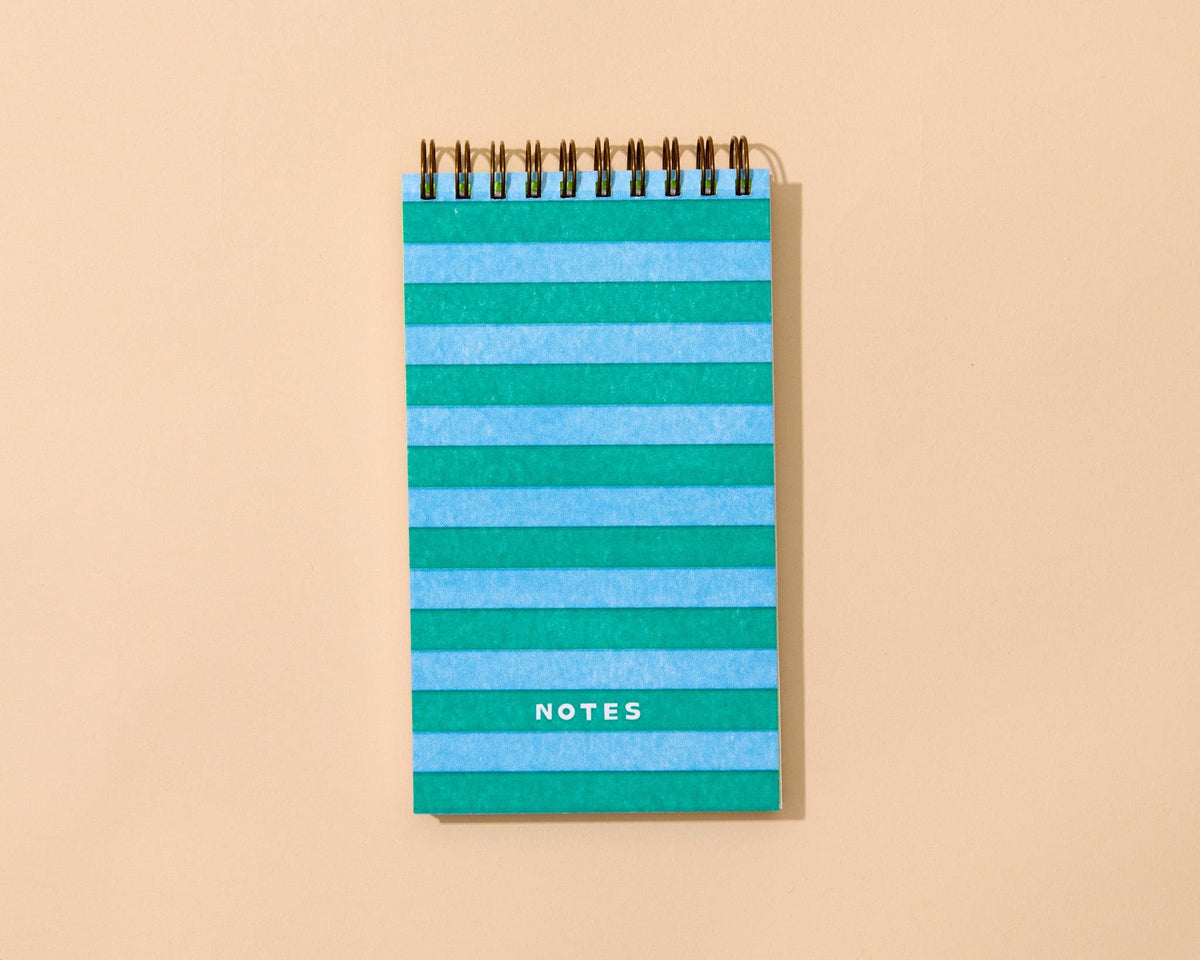 Letterpress Small Spiral Notebook—Blue/Green Stripe