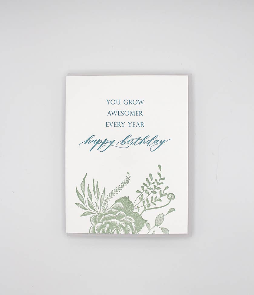 You Grow Awesomer Every Year Letterpress Greeting Card