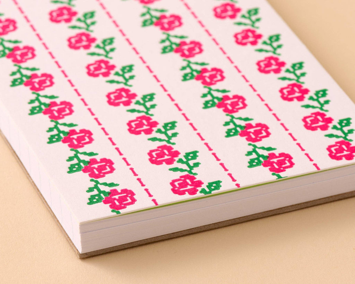 Letterpress Small Spiral Notebook—Cross Stitch Rose