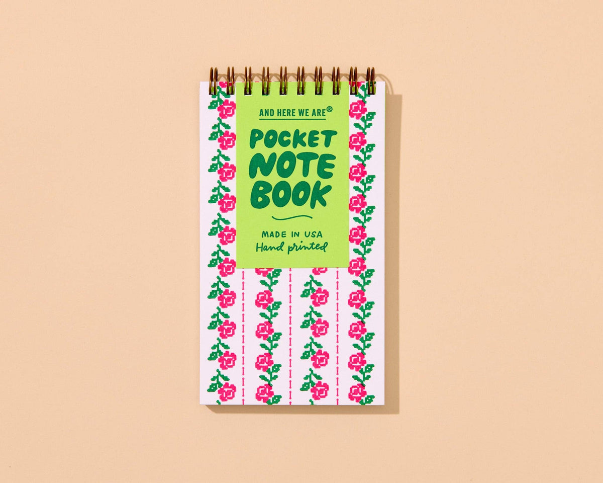 Letterpress Small Spiral Notebook—Cross Stitch Rose
