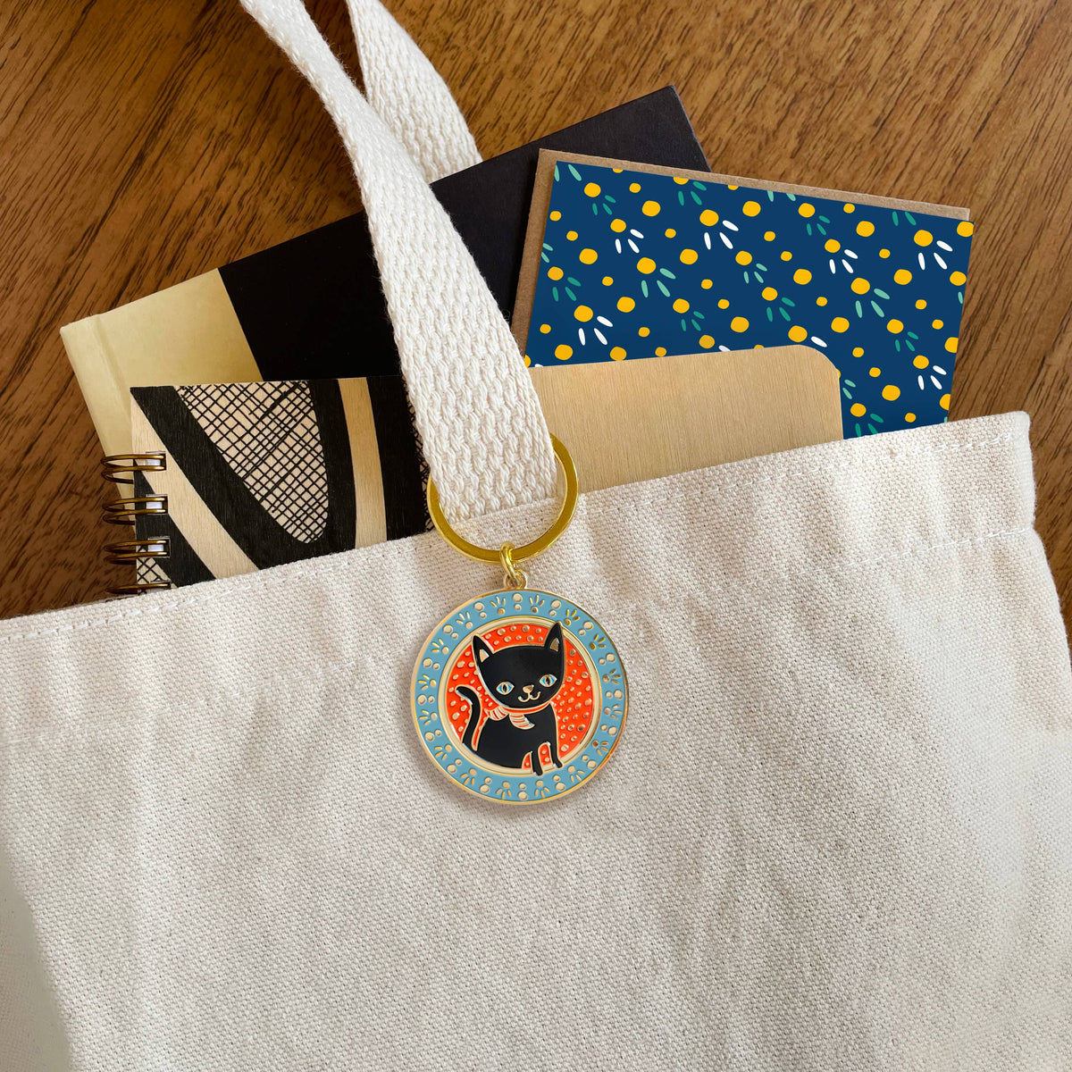 Lucky Black Cat Enamel Keychain