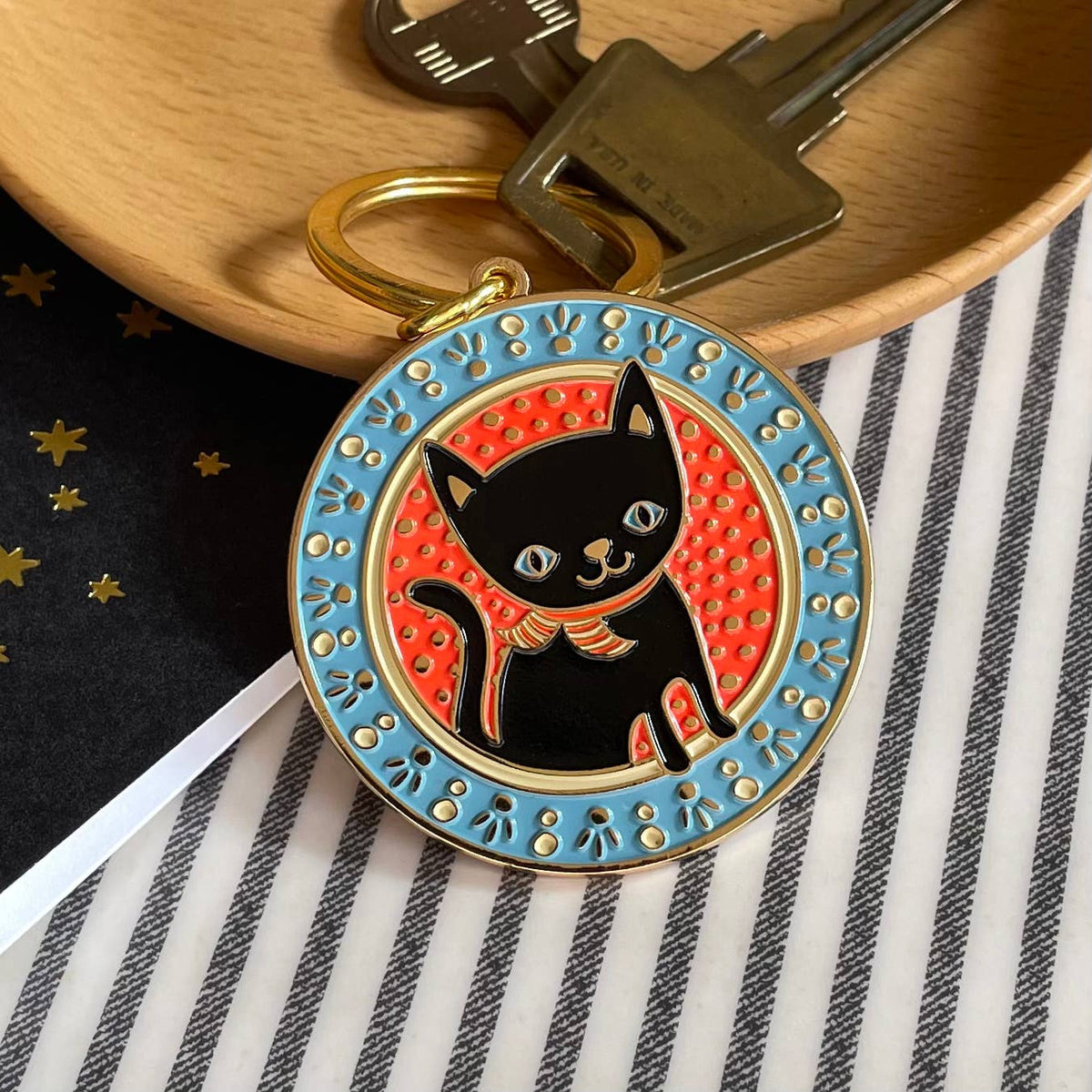 Lucky Black Cat Enamel Keychain