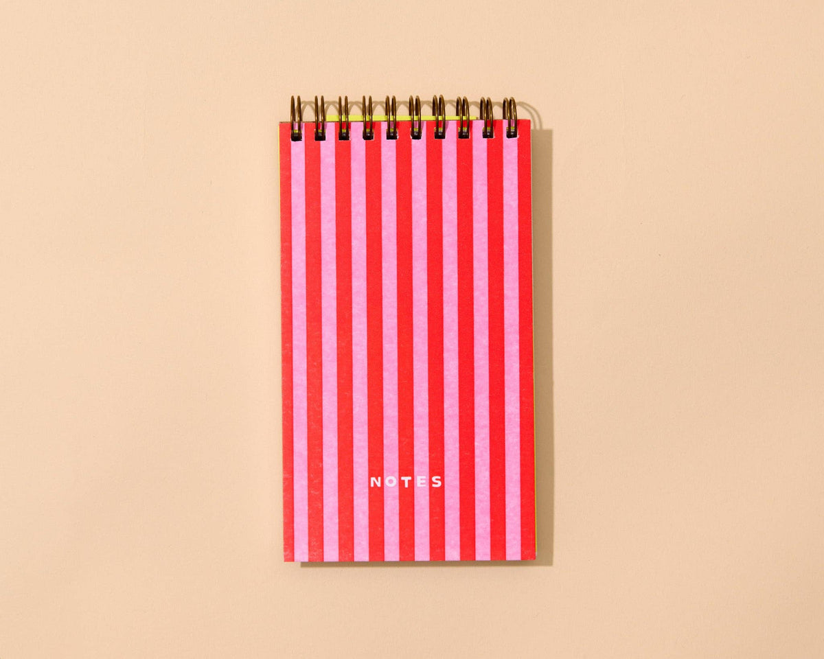 Letterpress Small Spiral Notebook—Cabana Stripe Red/Pink