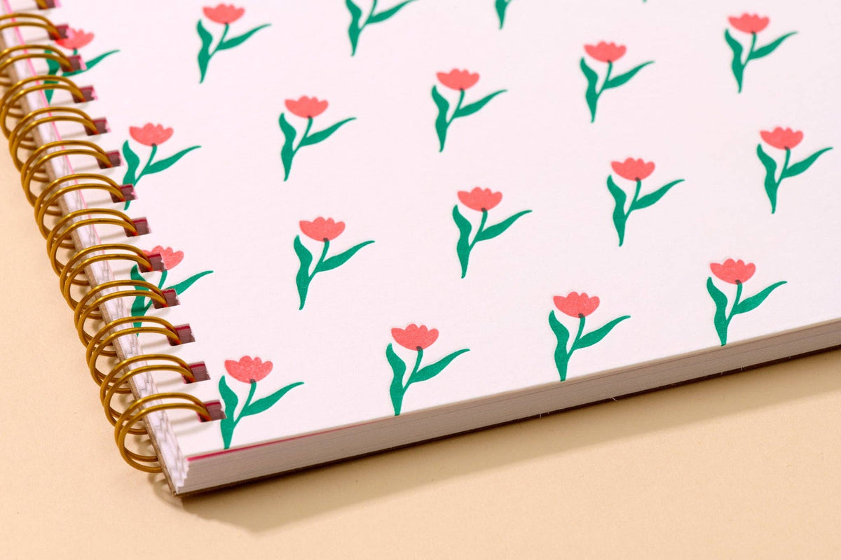 Letterpress A5 Spiral Notebook—Tulip Pattern