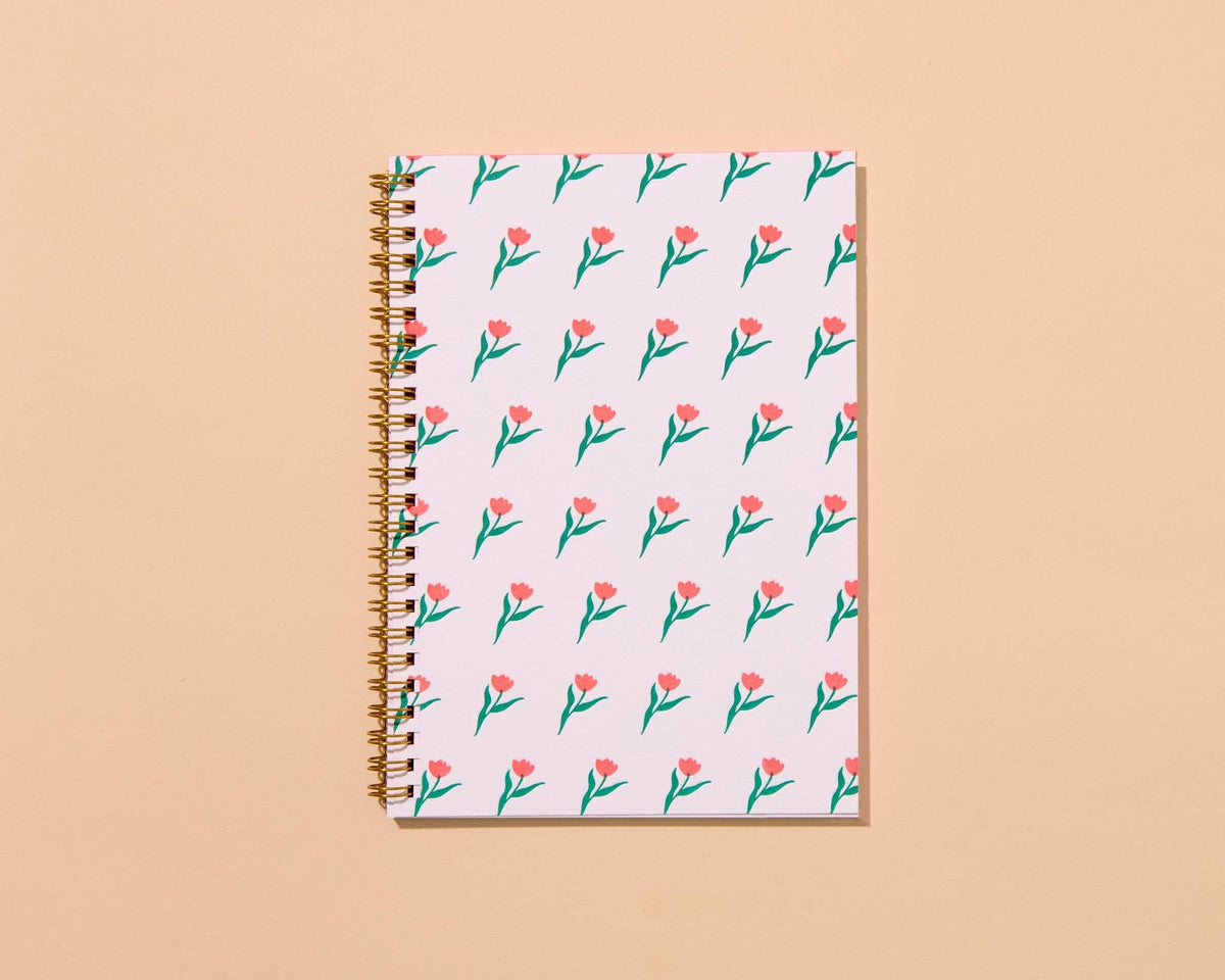 Letterpress A5 Spiral Notebook—Tulip Pattern