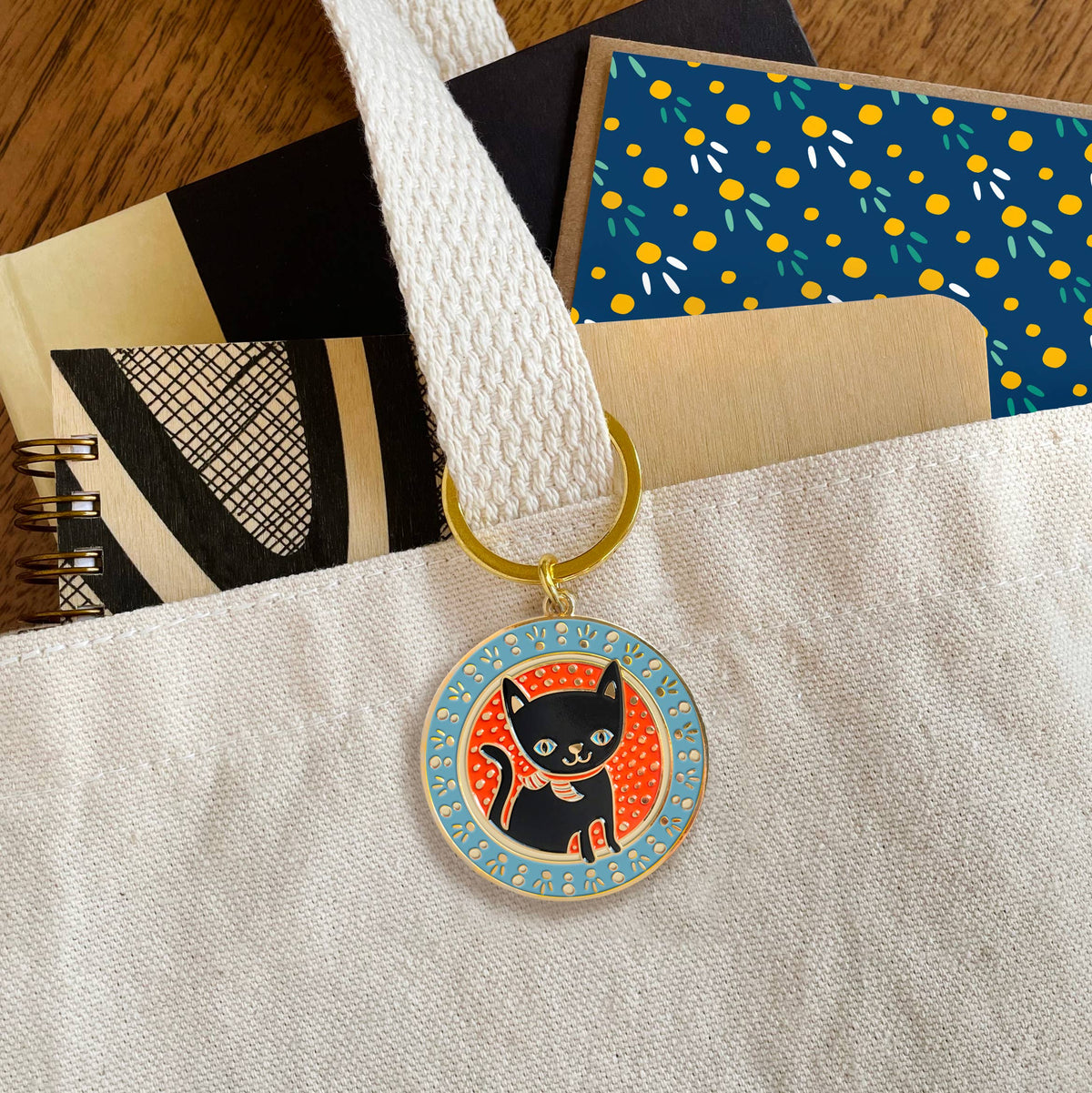 Lucky Black Cat Enamel Keychain