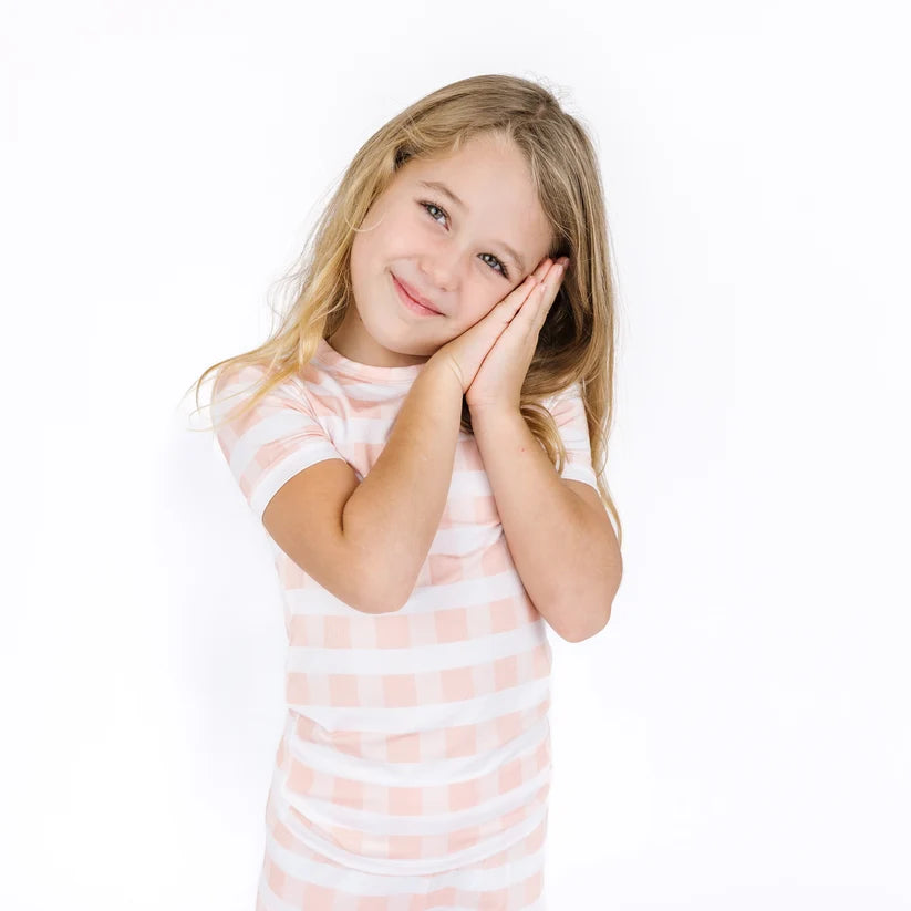 Pink Gingham Two-Piece Bamboo Kids Pajama Set