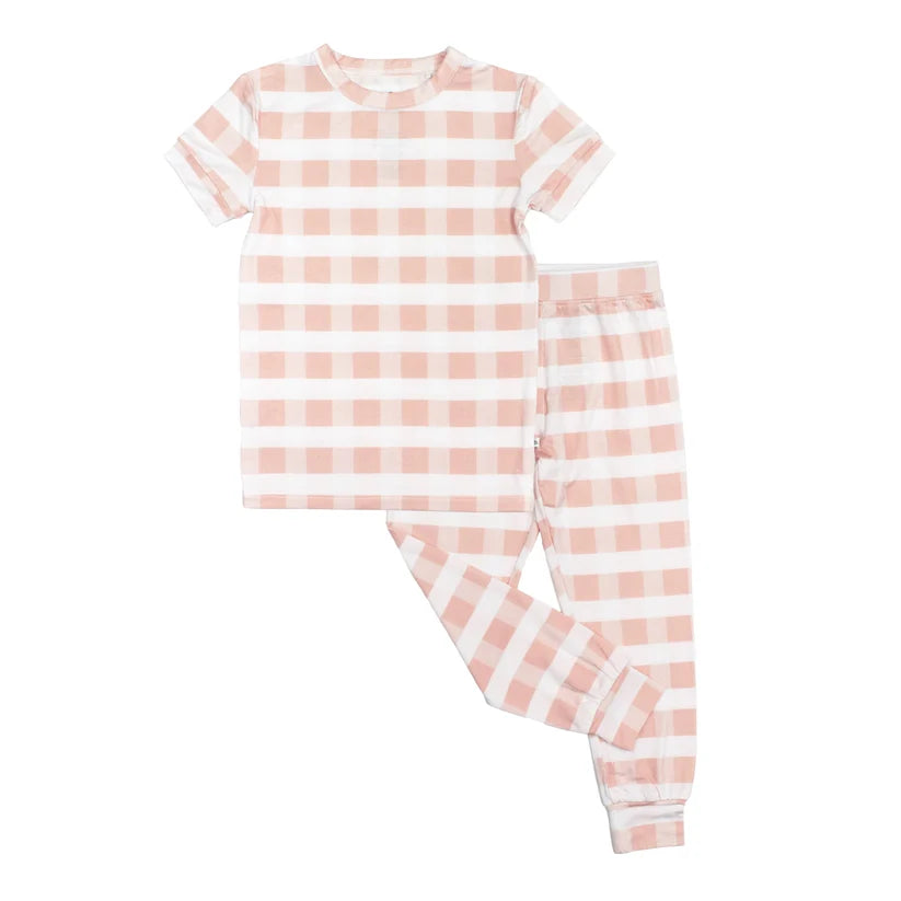 Pink Gingham Two-Piece Bamboo Kids Pajama Set