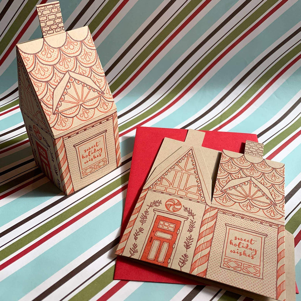 Red and Brown 3D DIY Gingerbread House Greeting Card